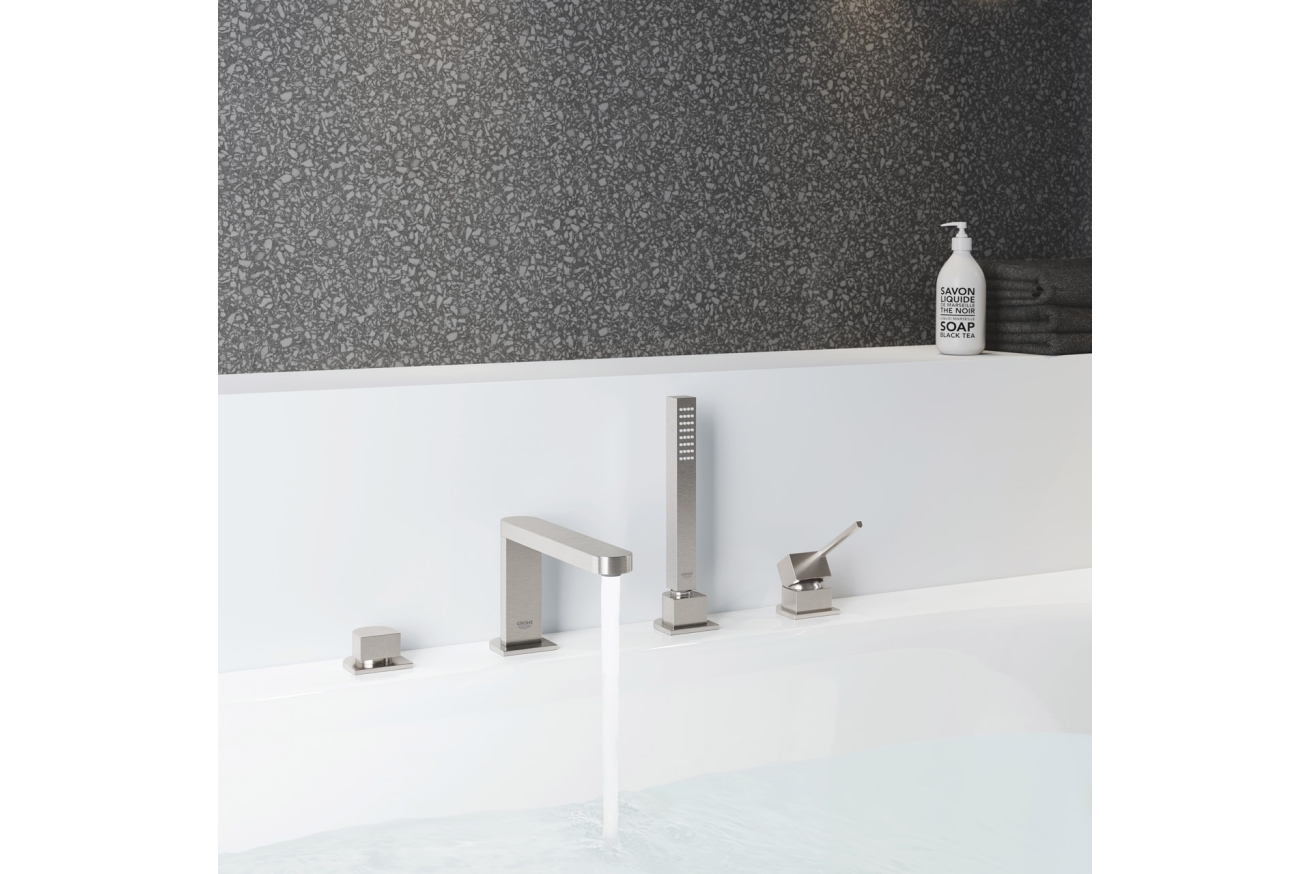 Смеситель для ванны GROHE Plus на 4 отверстия, на край ванны, суперсталь (29307DC3)