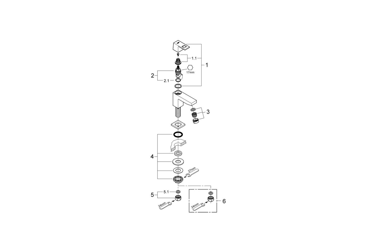 Кран для раковины GROHE Eurocube, без функции смешивания, хром (23137000)