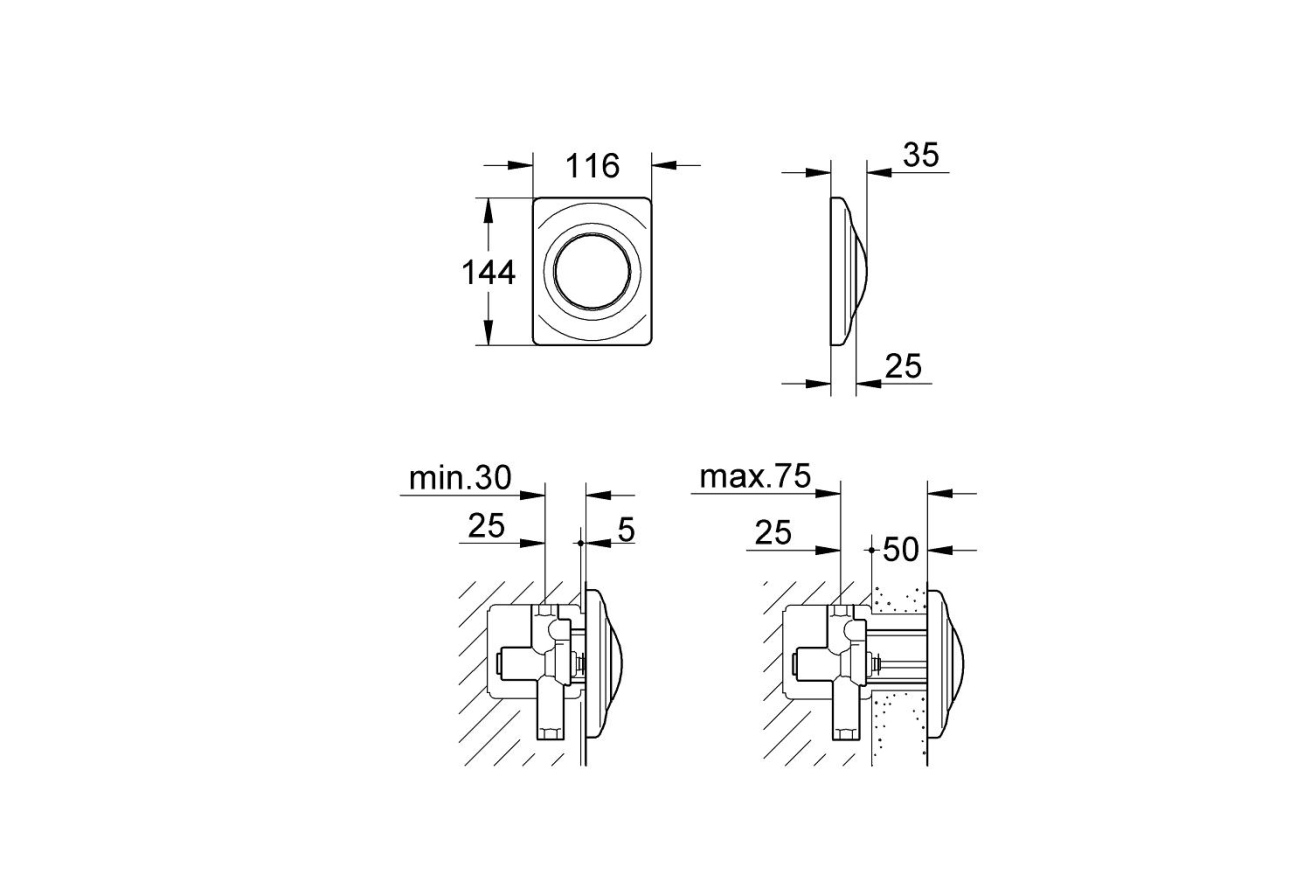 Панель смыва для писсуара GROHE Surf, 1 режим, хром (37018000)