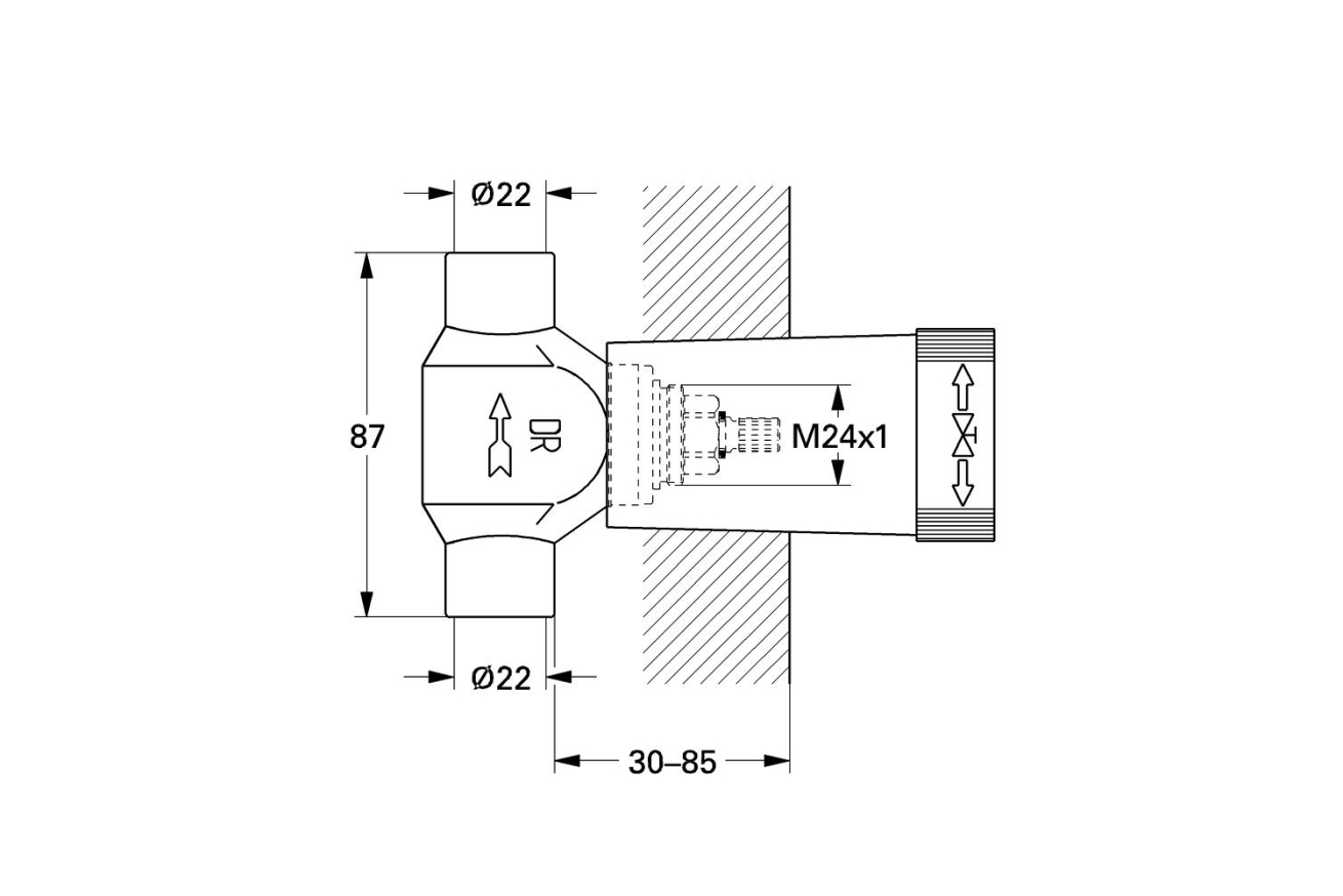 Встраиваемая часть вентиля GROHE, резьба 3/4″ для пайки Ø22 мм (29804000)