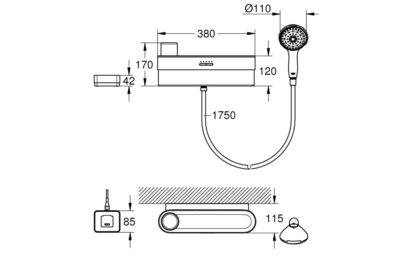 Душевой набор GROHE Purefoam, 2 режима, 1750 мм, 7,6 л/мин, хром (1050740000)