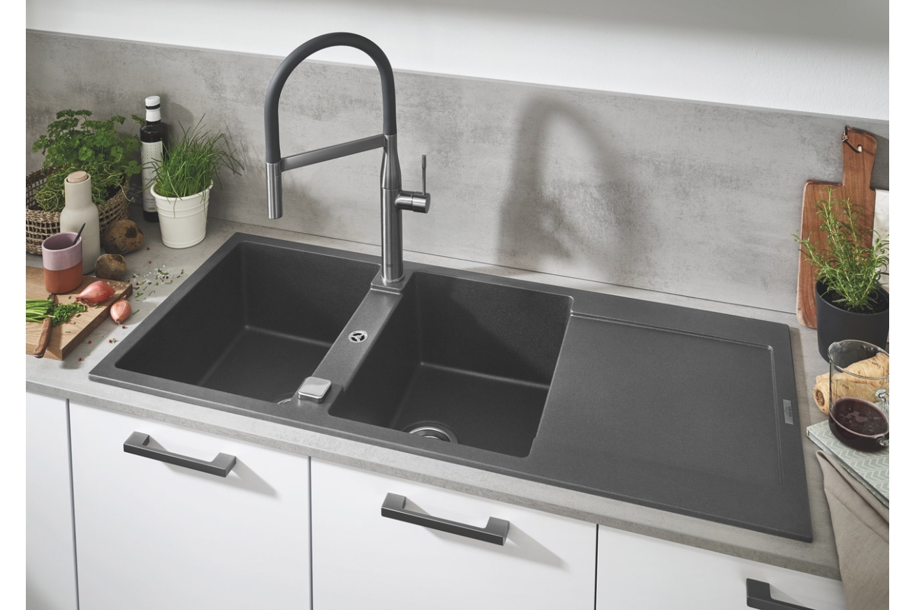 Мойка GROHE K500 с двумя чашами, 1160 x 500 мм, серый гранит (31647AT0)
