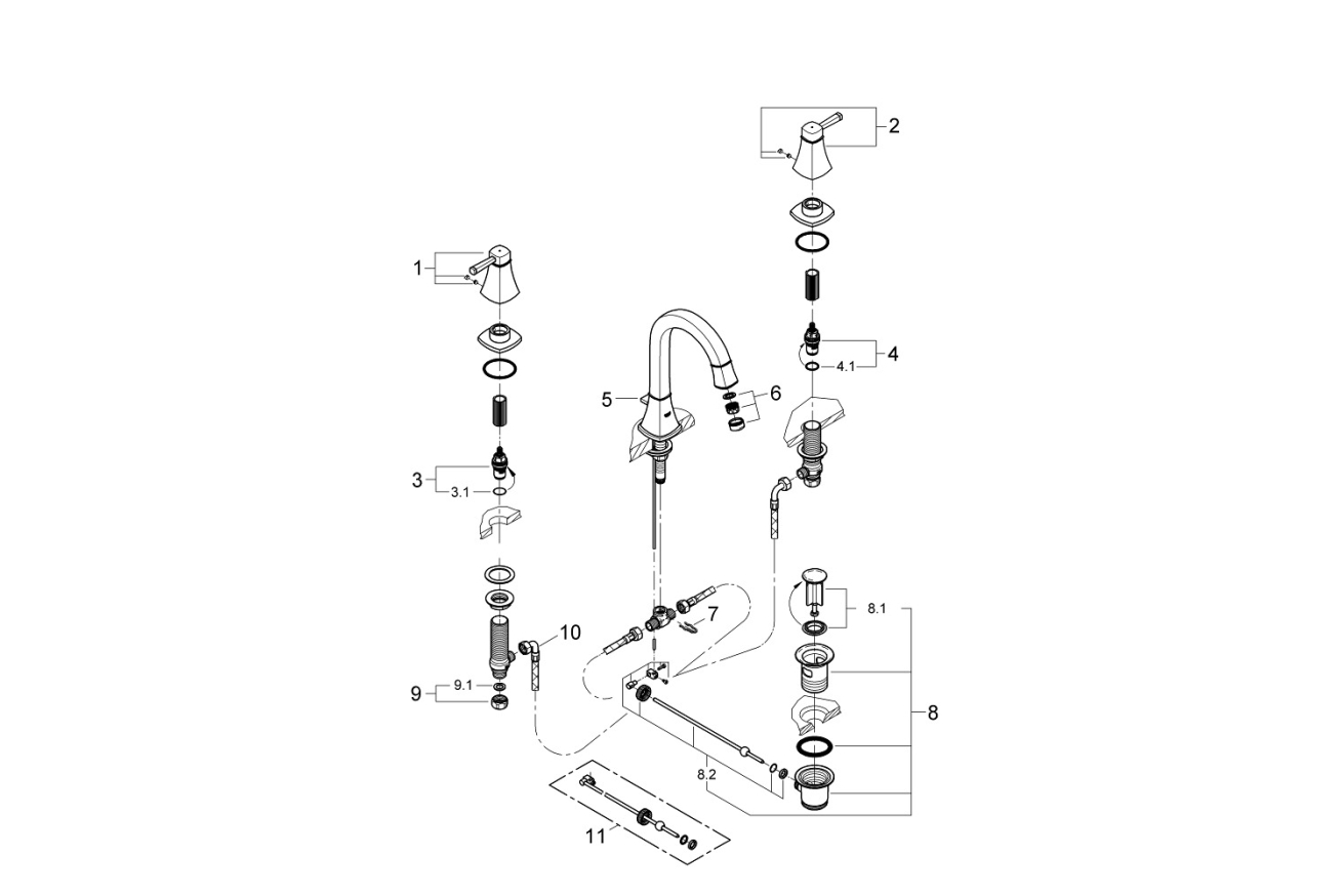 Смеситель для раковины GROHE Grandera на 3 отверстия, M-size, хром (20389000)