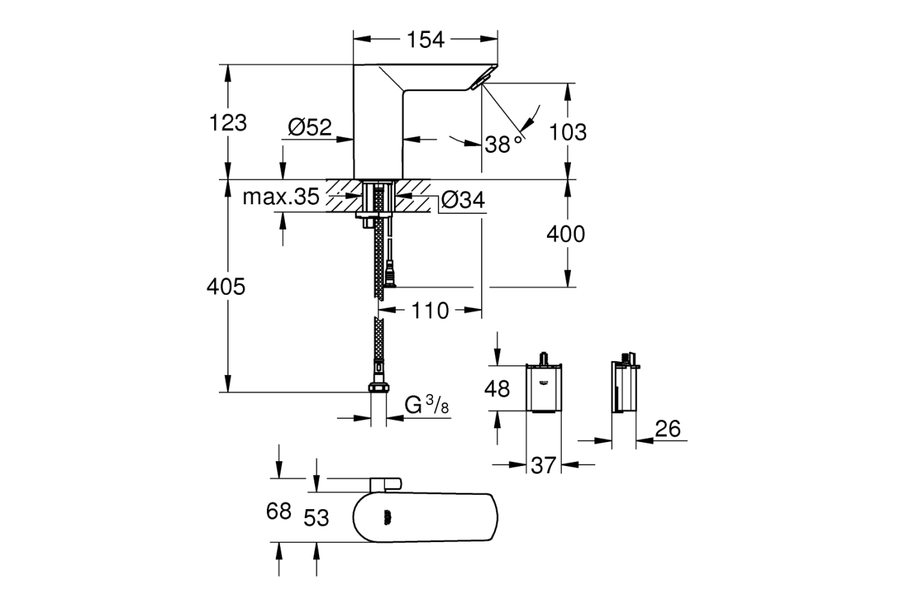 Смеситель для раковины GROHE BauCosmopolitan E инфракрасный, хром (36451000)