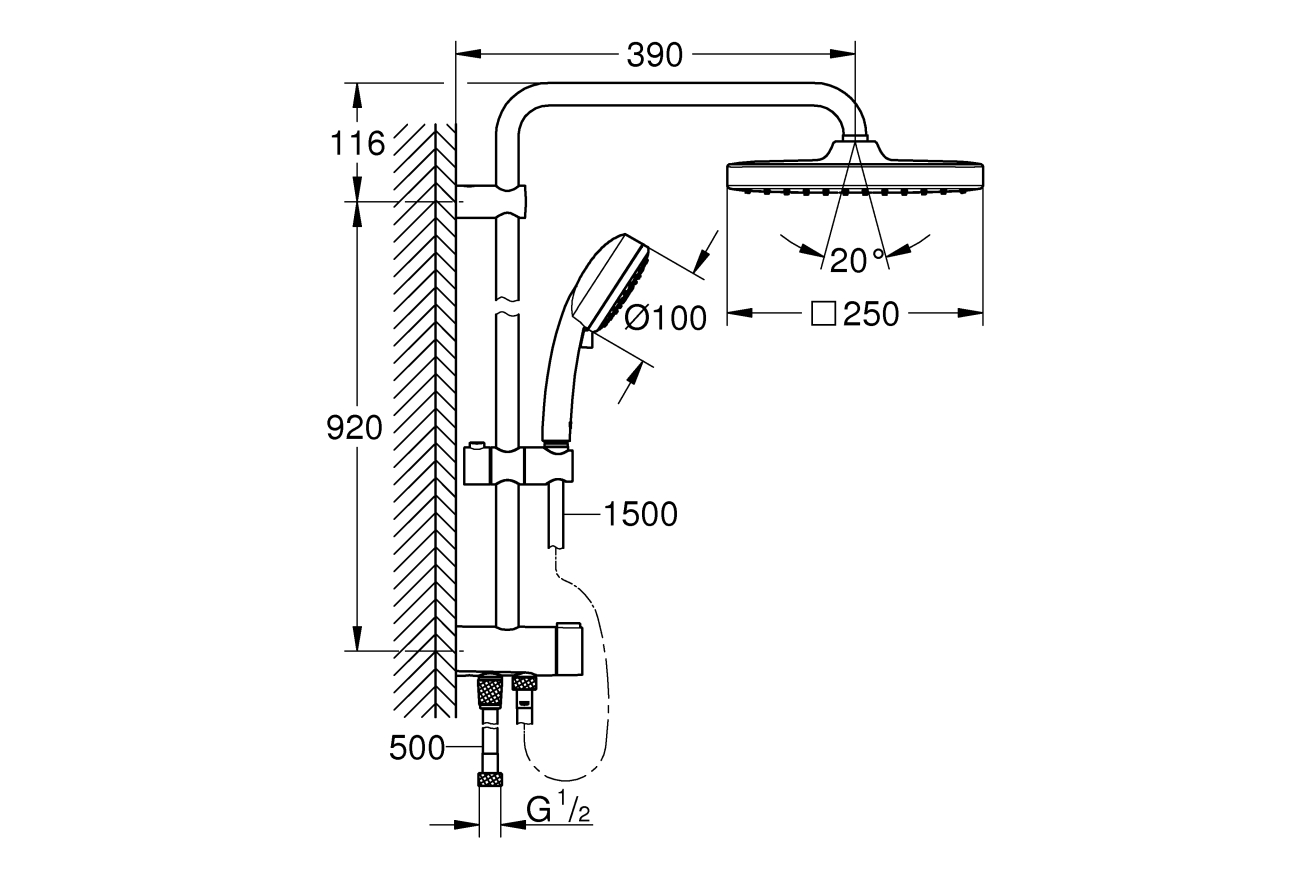 Душевая система GROHE Tempesta Cosmopolitan 250 CUBE с переключателем потоков, хром (26694000)
