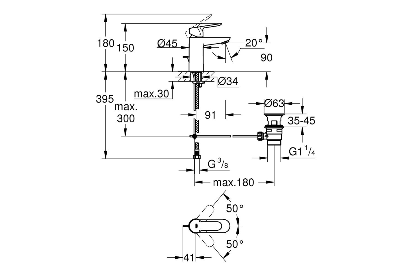 Смеситель для раковины GROHE BauEdge, хром (23328000)