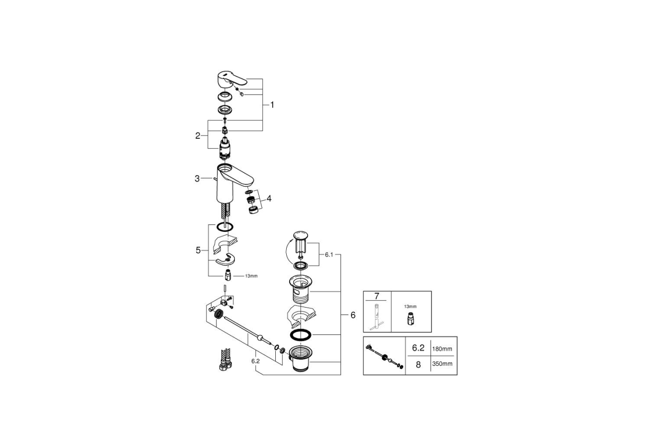 Смеситель для раковины GROHE BauEdge, хром (23328000)