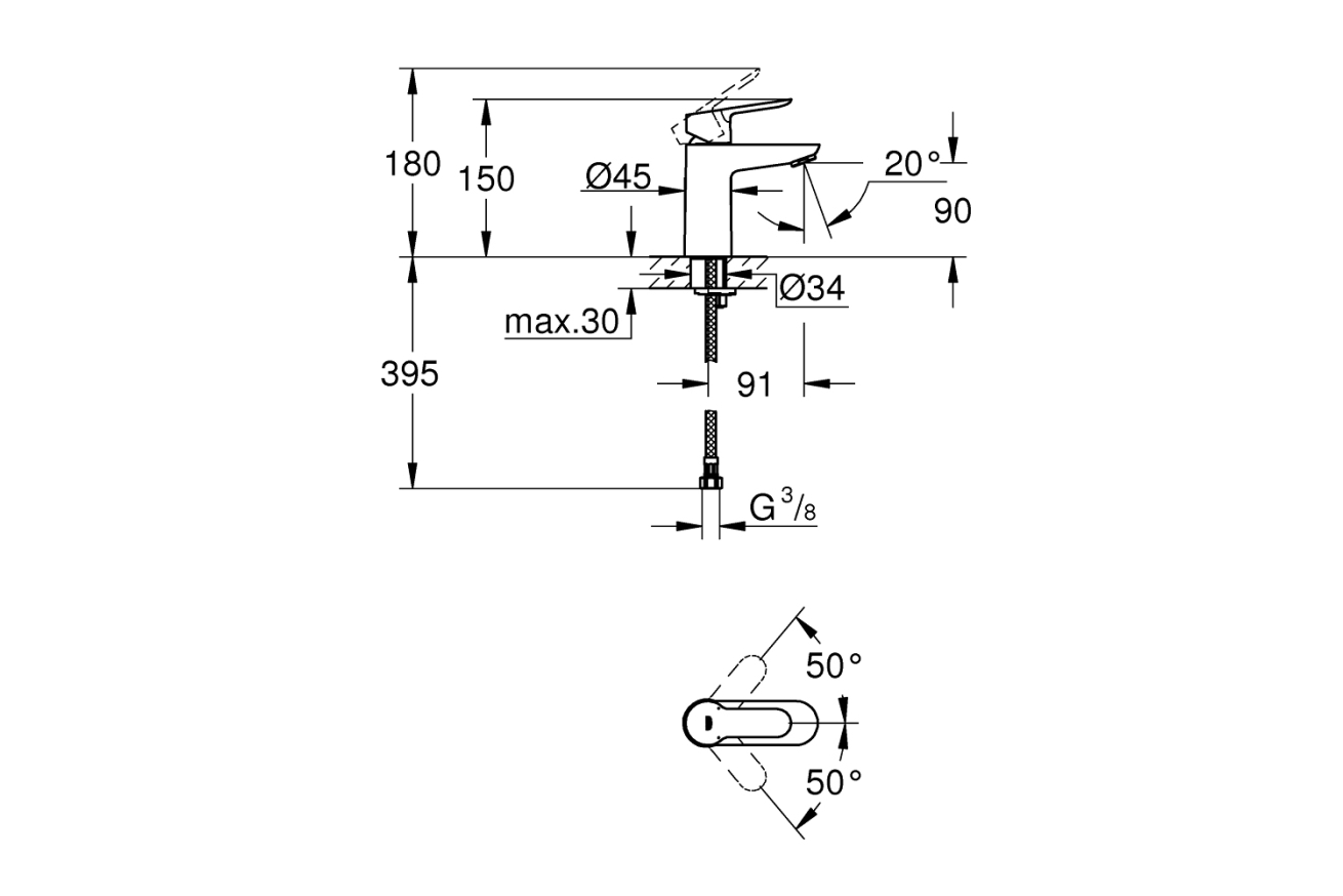 Смеситель для раковины GROHE BauEdge, S-size, хром (23330000)