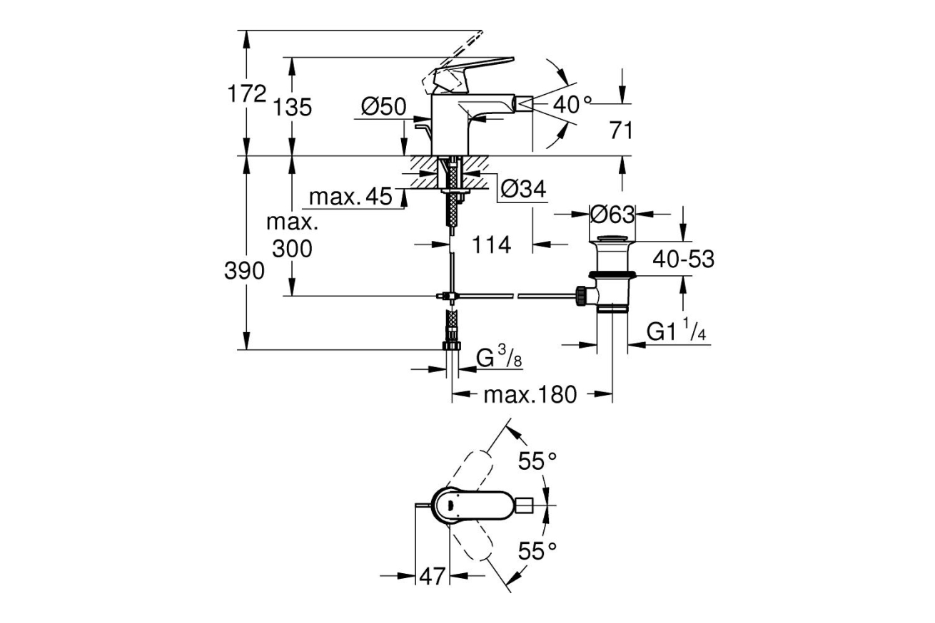 Смеситель для биде GROHE Eurosmart Cosmopolitan с донным клапаном, S-size, хром (32839000)