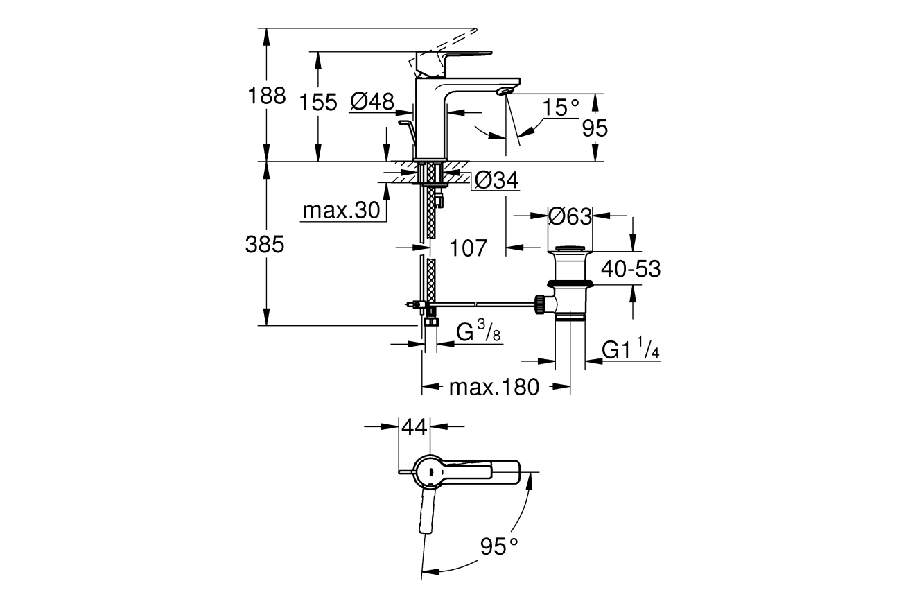 Смеситель для раковины GROHE Lineare, XS-size, хром (23790001)