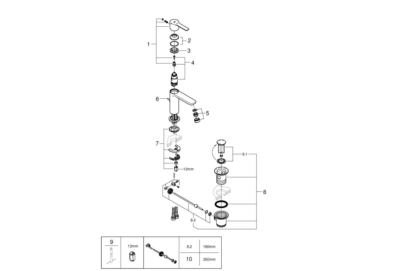Смеситель для раковины GROHE Lineare, XS-size, хром (23790001)