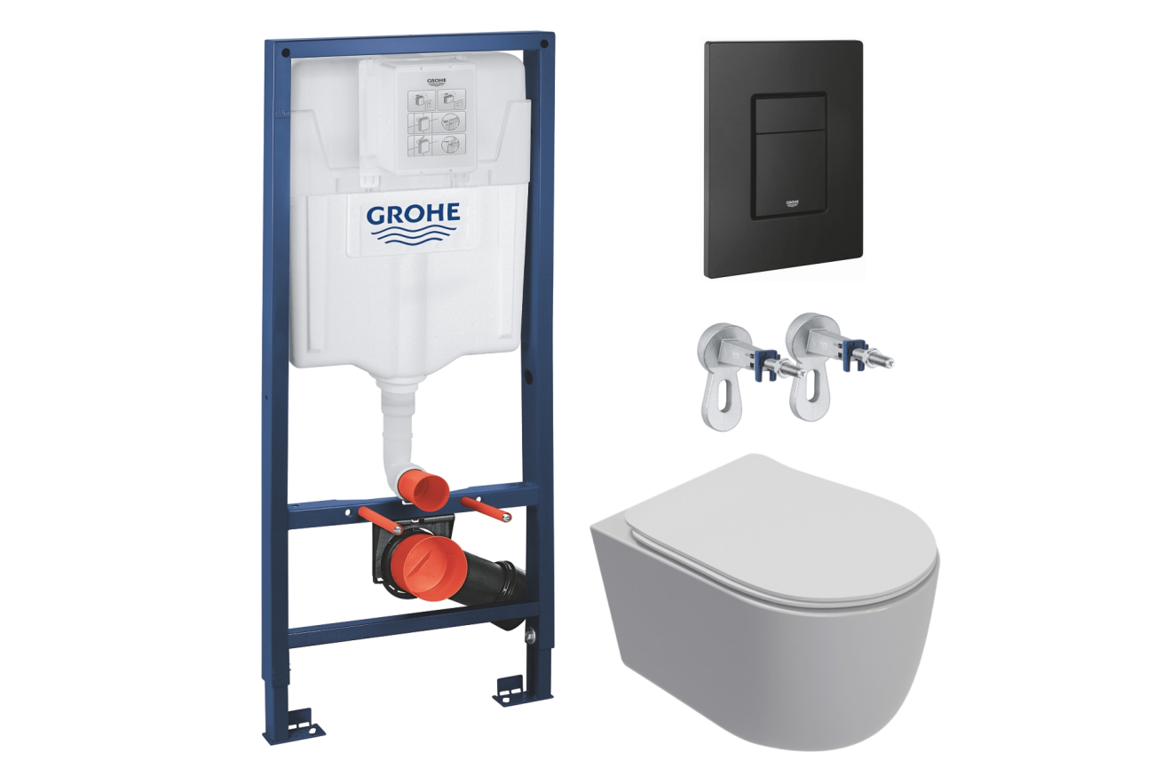 Комплект инсталляции GROHE Solido 38811KF0 с унитазом AQUAme AQM2012 и сиденьем с микролифтом, смыв Quiet (NW0303)