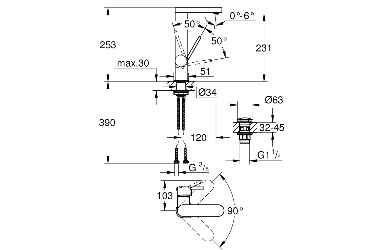 Смеситель для раковины GROHE Plus, L-size, хром (23873003)