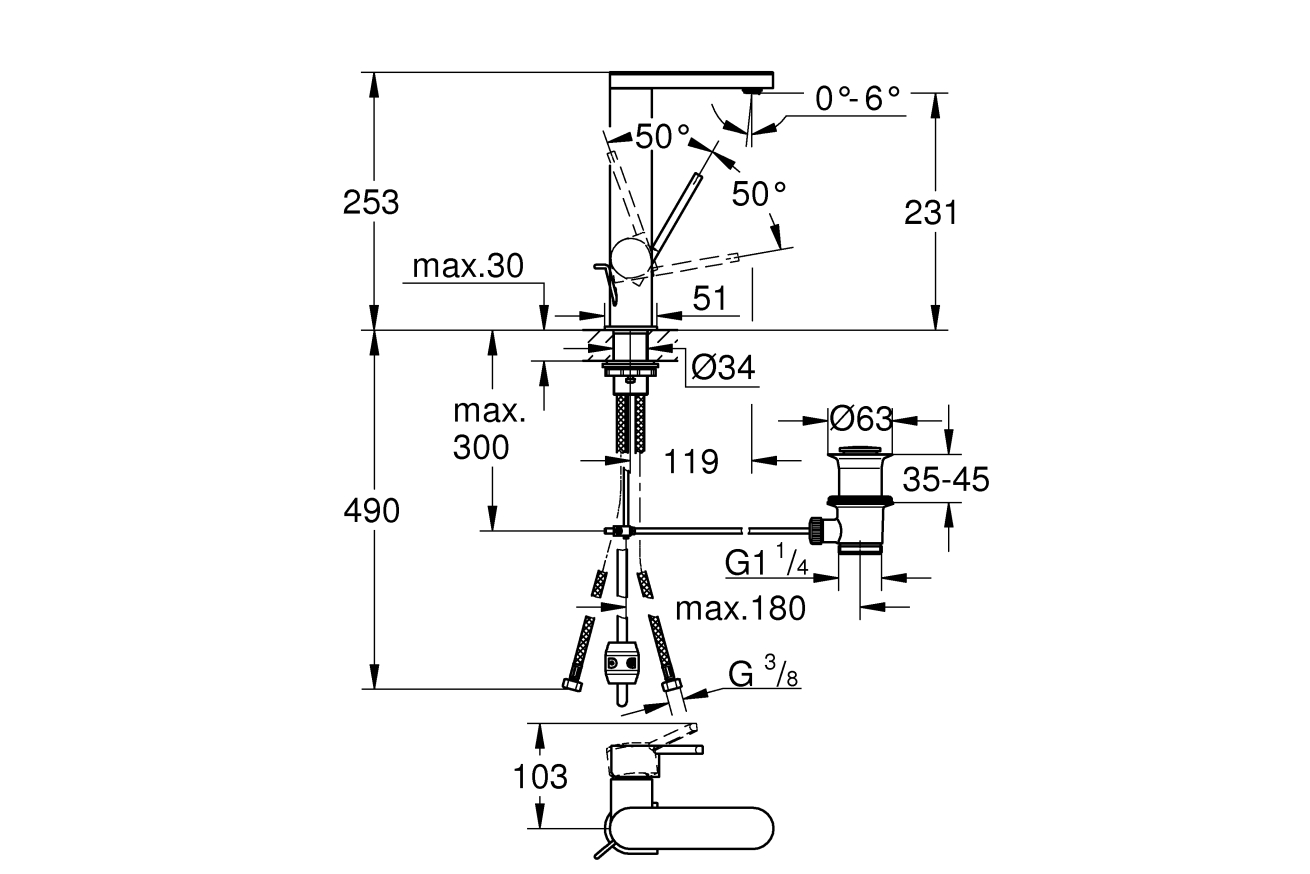 Смеситель для раковины GROHE Plus, L-size, хром (23843003)