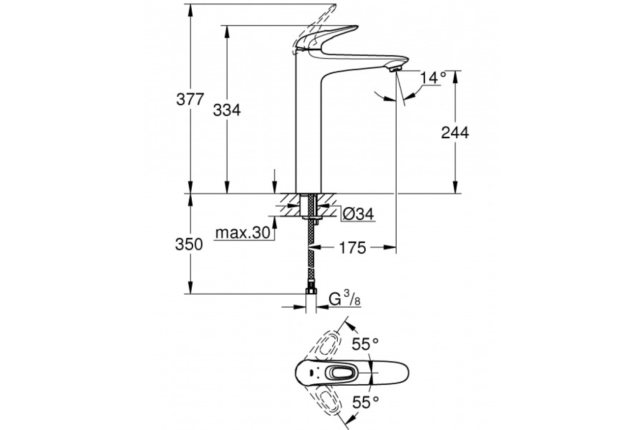 Смеситель для раковины GROHE Eurostyle, XL-size, белая луна (23570LS3)