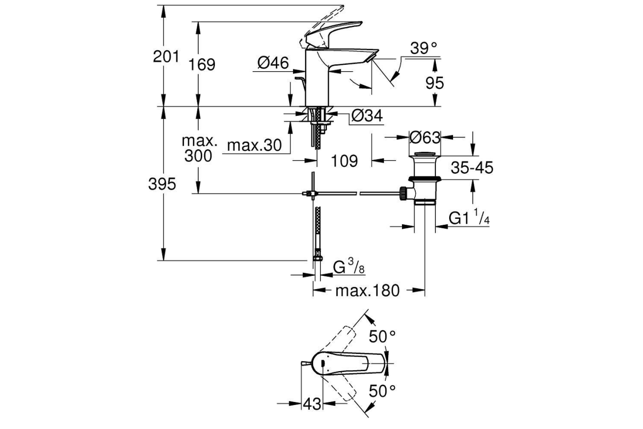 Смеситель для раковины GROHE Eurosmart, S-size, хром (33265003)