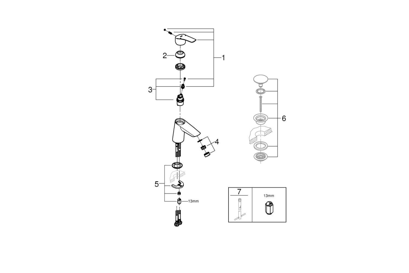 Смеситель для раковины GROHE Eurosmart, S-size, хром (23967003)