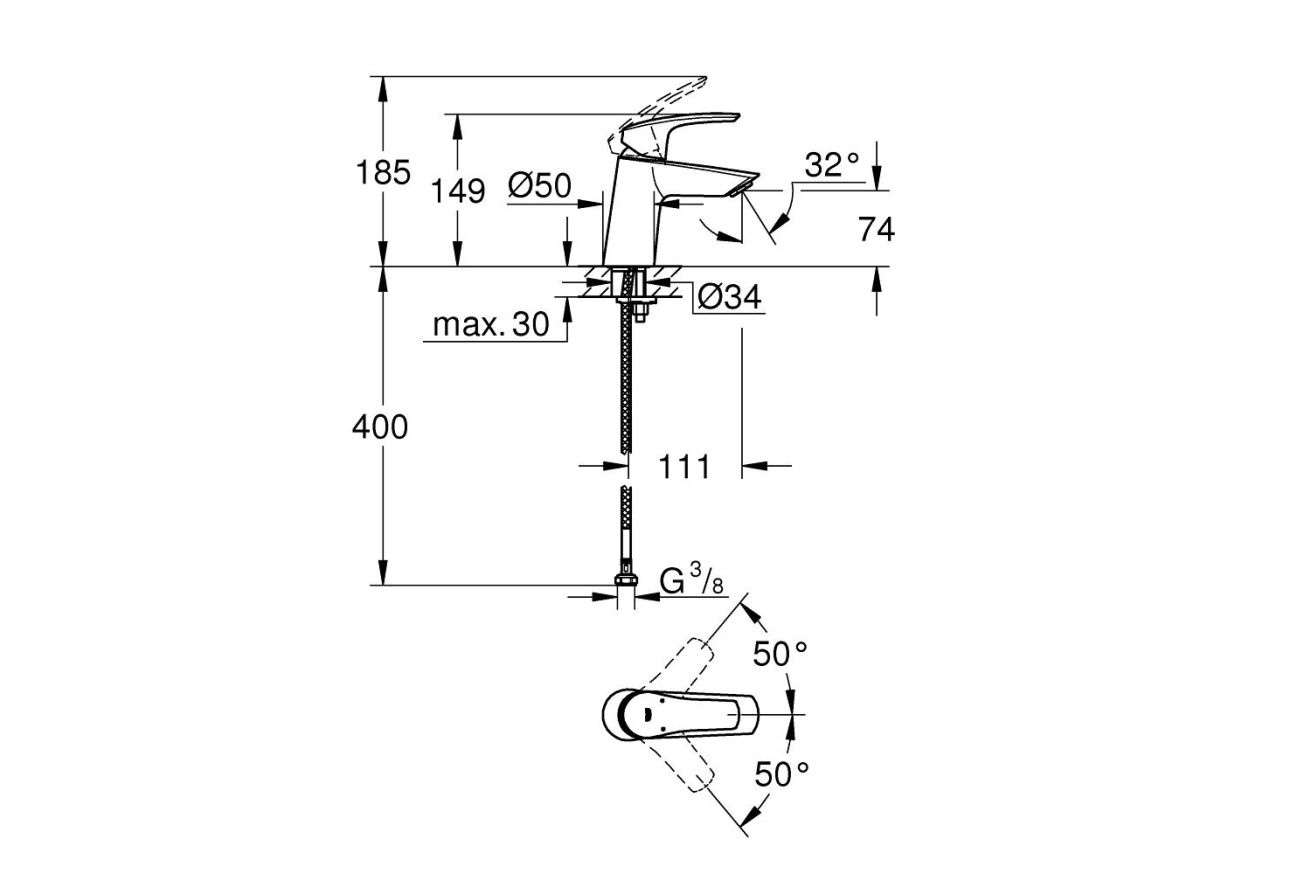 Смеситель для раковины GROHE Eurosmart, S-size, хром (23967003)