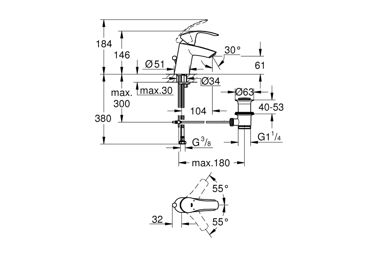 Комплект смесителей GROHE Eurosmart с душевым гарнитуром, хром (124446)