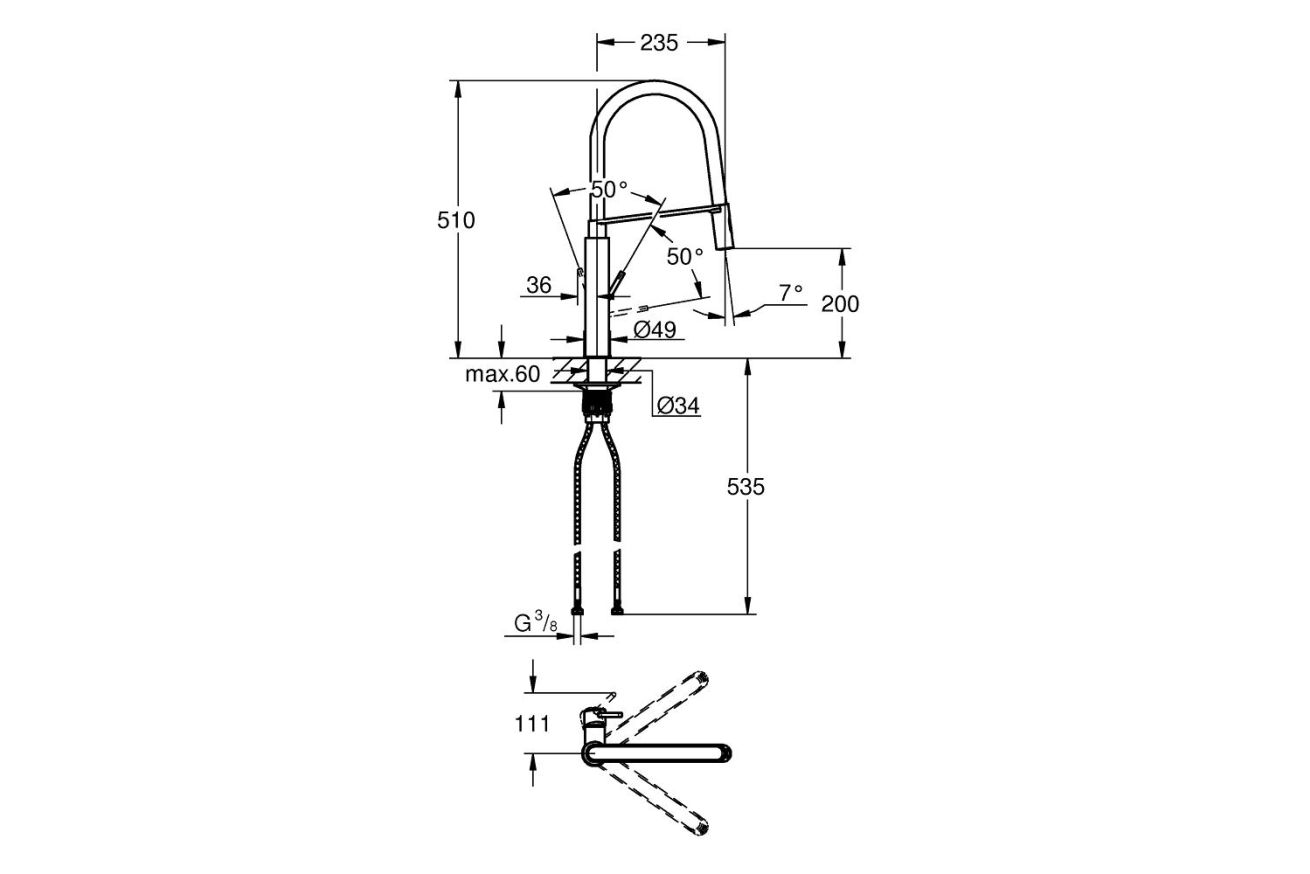 Смеситель для кухни GROHE Concetto профессиональный, хром (31491000)