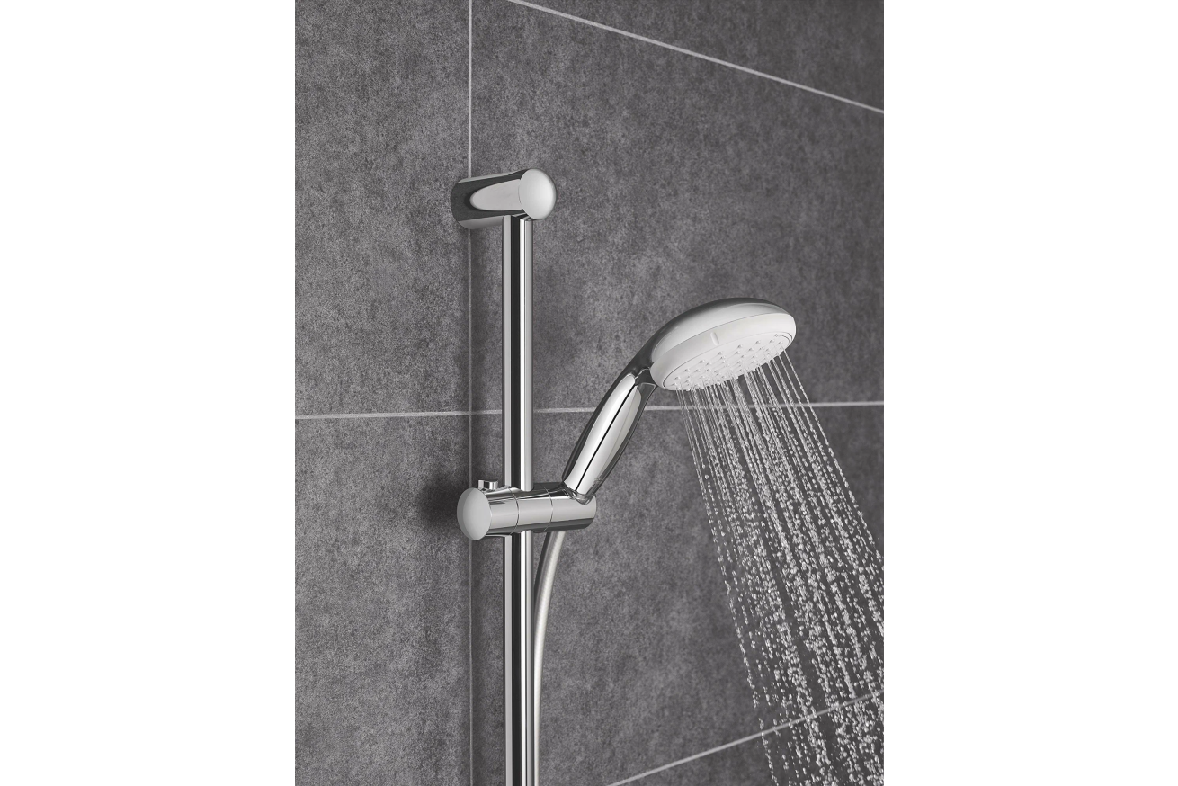 Душевой гарнитур GROHE Tempesta 100, 2 режима струи, душевая штанга 600 мм, 5,7 л/мин, хром/белый (2759810E)