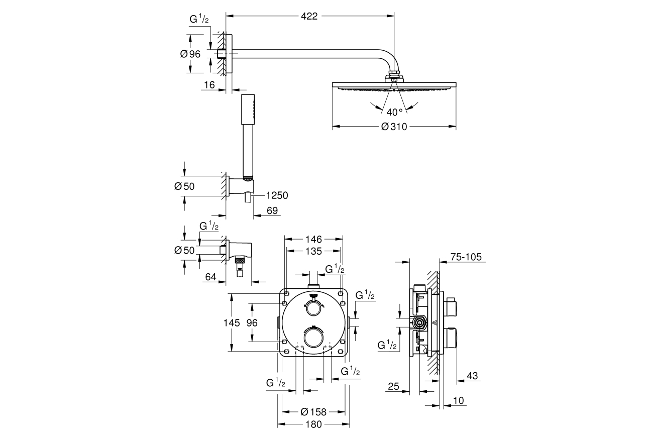 Набор для комплектации душа GROHE Grohtherm, хром (34731000)