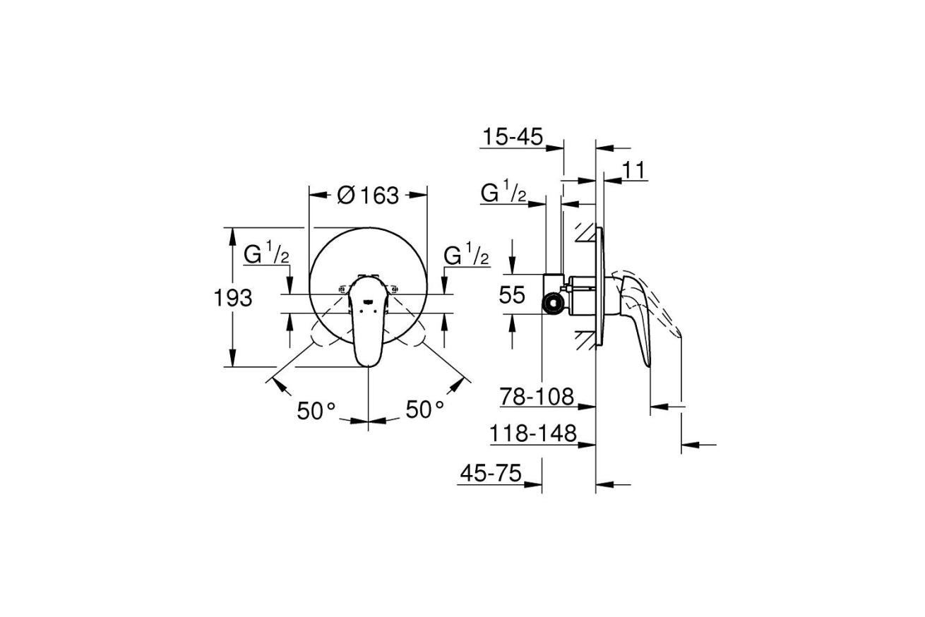 Смеситель для душа GROHE Eurostyle в комплекте с монтажной частью, хром (23725003)