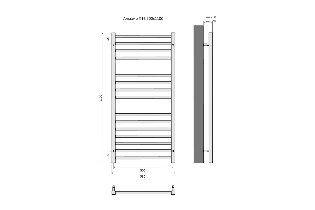 Полотенцесушитель водяной Aquatek Альтаир П16 500x1100, хром AQ KK1611CH