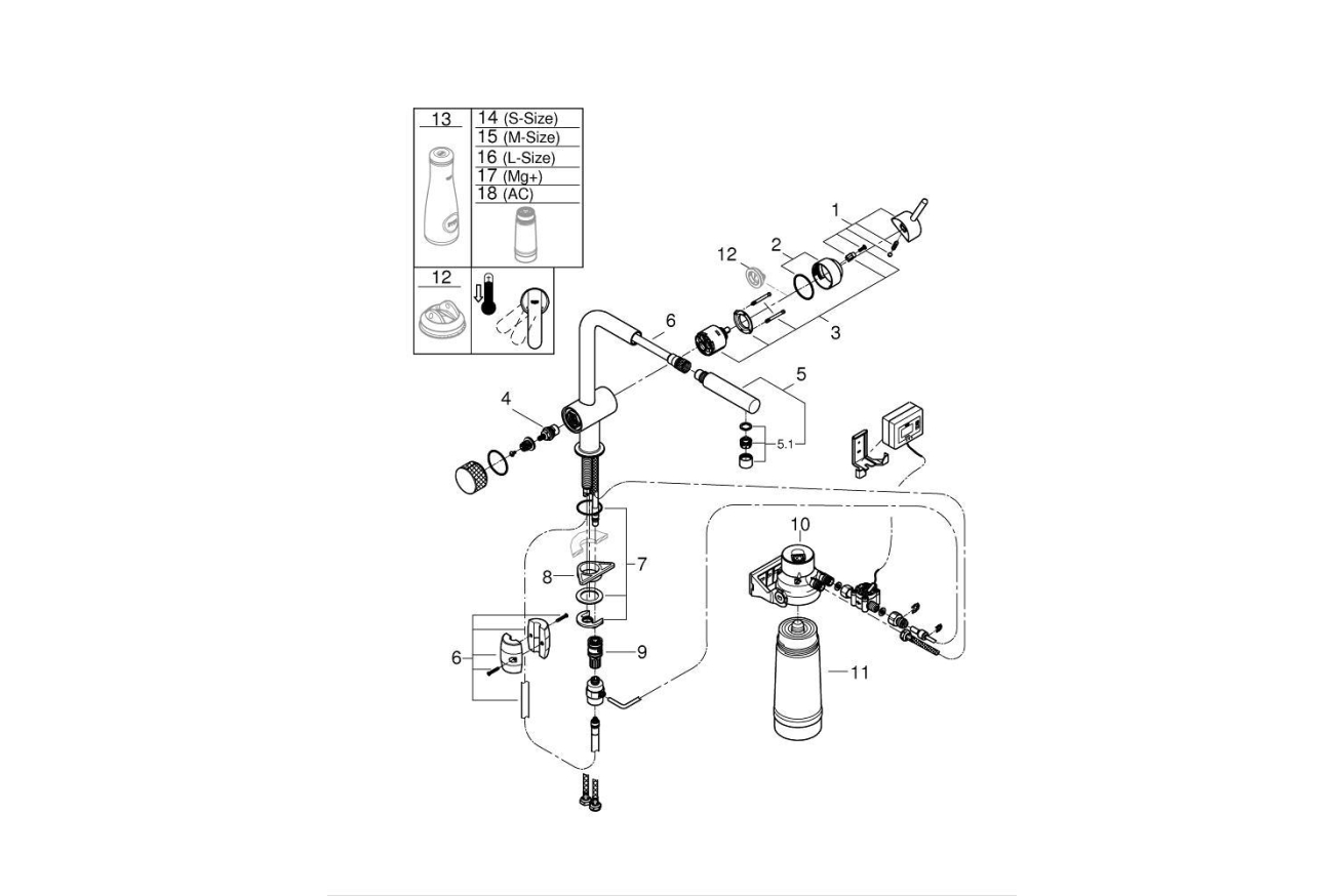 Смеситель для кухни GROHE Blue Pure Minta с функцией фильтрации, с фильтром в комплекте, хром (30393000)
