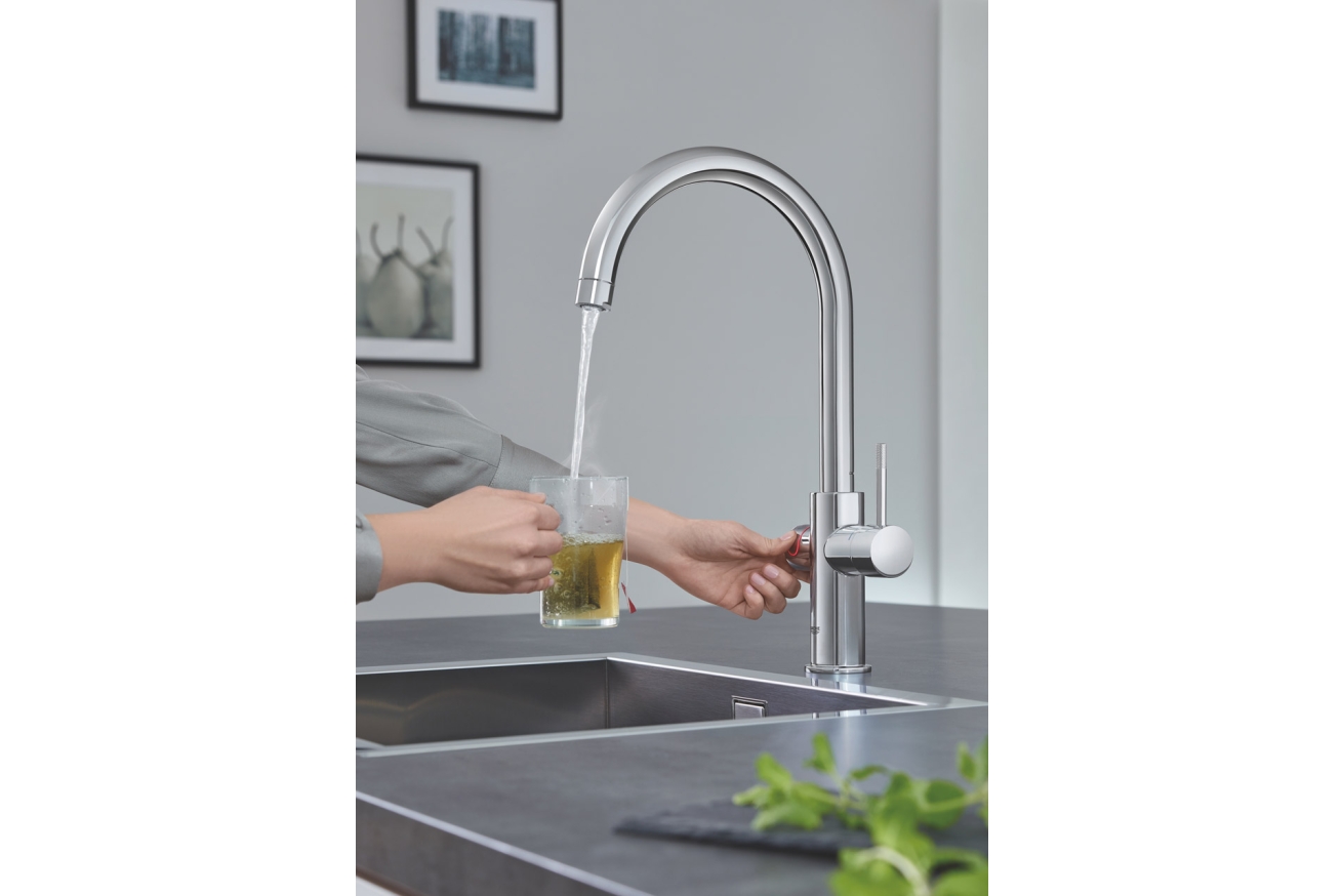 Комплект для кухни GROHE Red Duo с C-образным смесителем, бойлером L-Size и фильтром, хром (30079001)