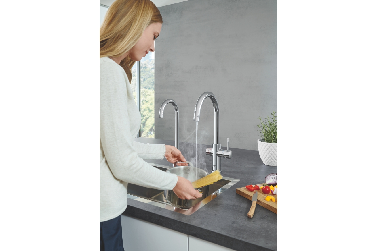 Комплект для кухни GROHE Red Duo с C-образным смесителем, бойлером L-Size и фильтром, хром (30079001)