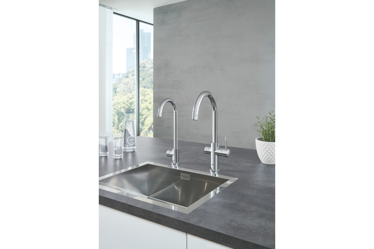 Комплект для кухни GROHE Red Duo с C-образным смесителем, бойлером L-Size и фильтром, хром (30079001)