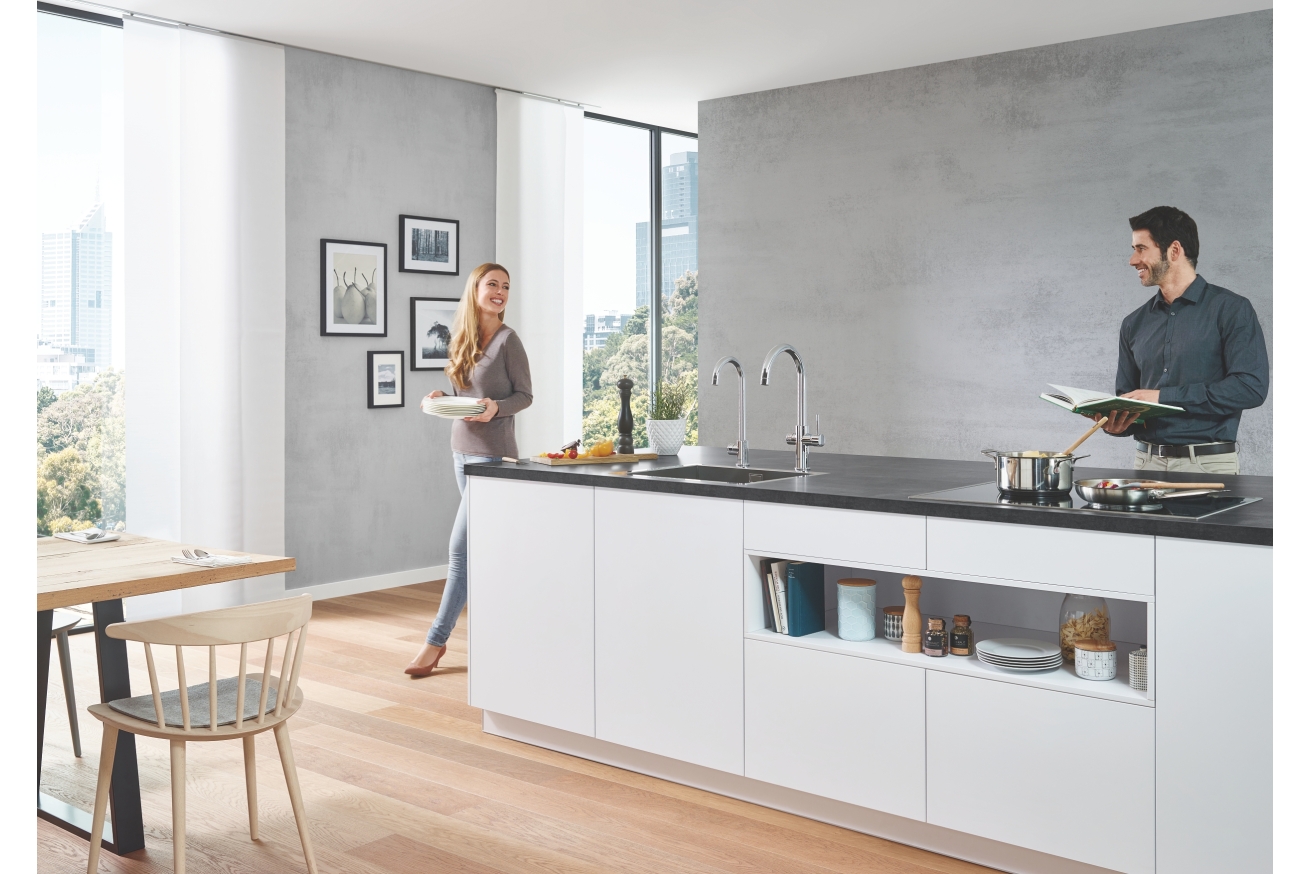 Комплект для кухни GROHE Red Duo с C-образным смесителем, бойлером L-Size и фильтром, хром (30079001)
