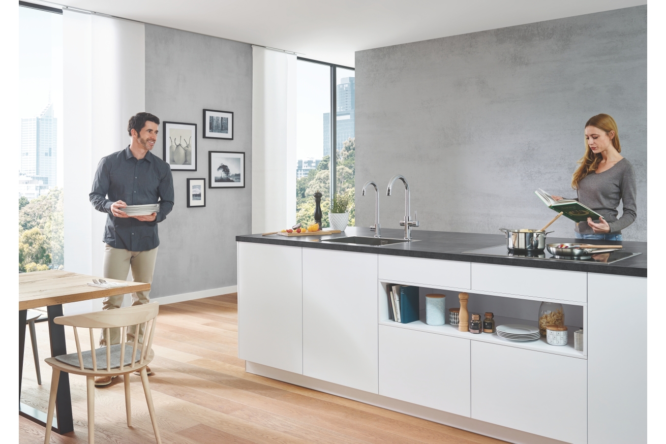 Комплект для кухни GROHE Red Duo с C-образным смесителем, бойлером L-Size и фильтром, хром (30079001)