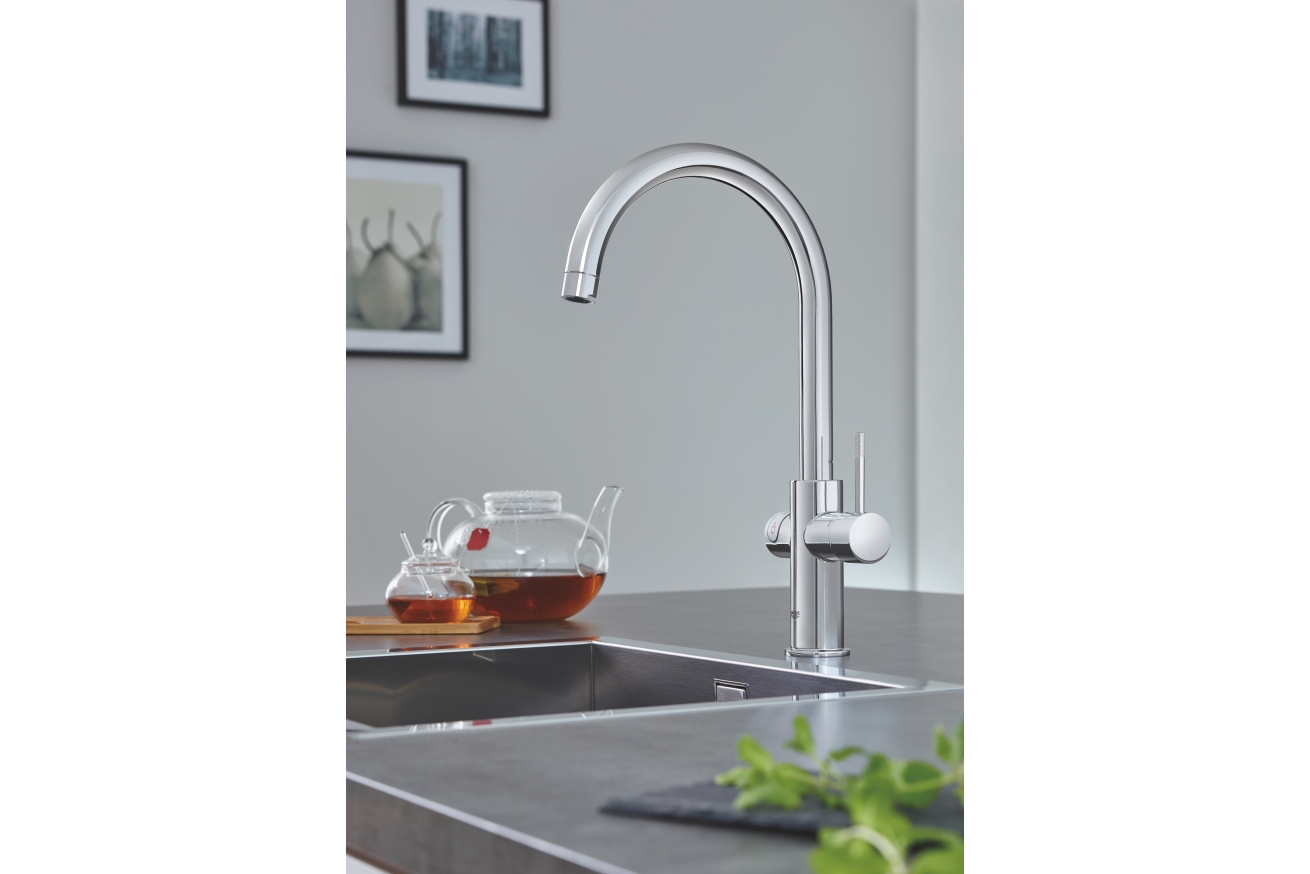 Комплект для кухни GROHE Red Duo с C-образным смесителем, бойлером L-Size и фильтром, хром (30079001)