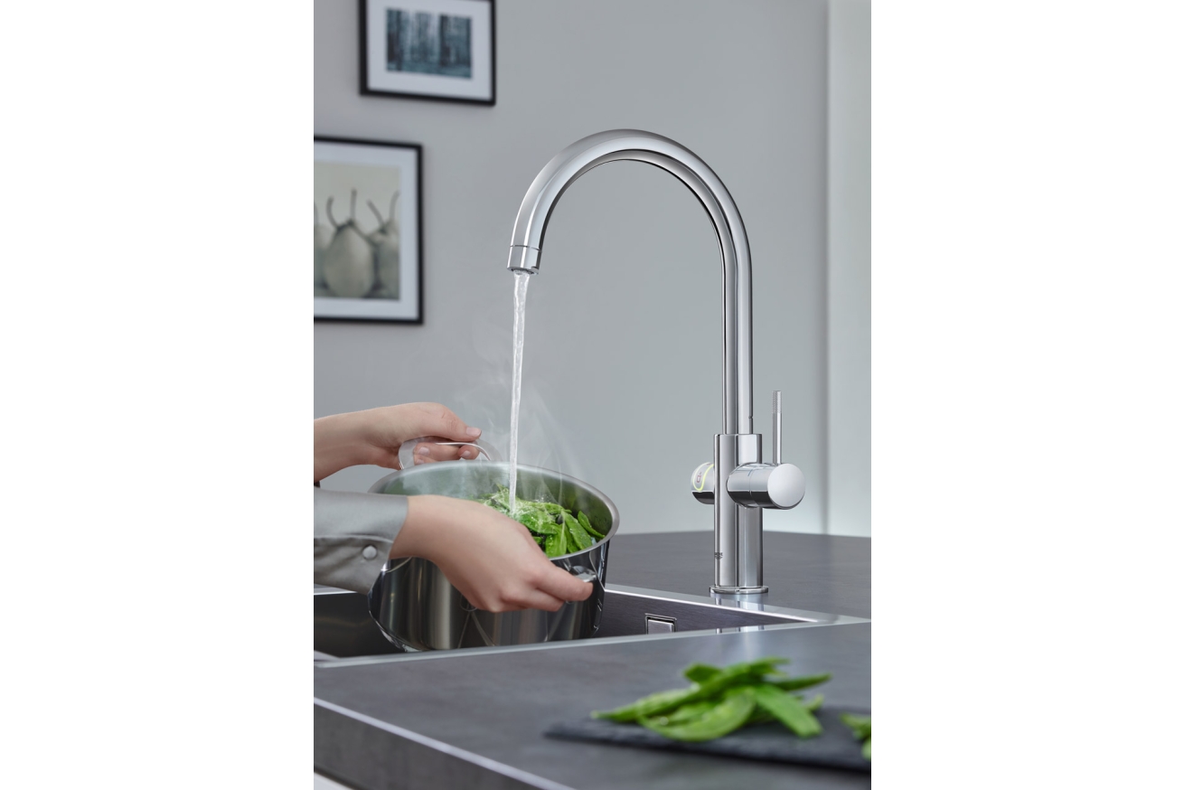 Комплект для кухни GROHE Red Duo с C-образным смесителем, бойлером L-Size и фильтром, хром (30079001)