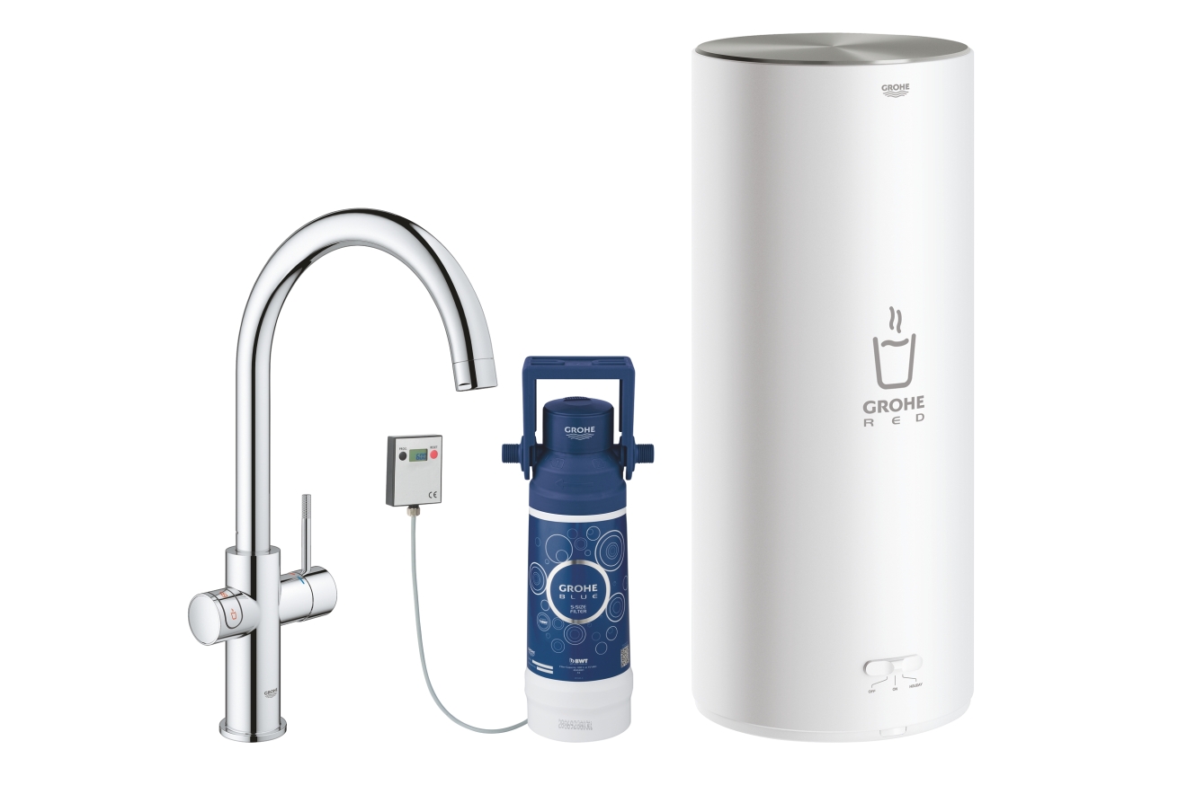 Комплект для кухни GROHE Red Duo с C-образным смесителем, бойлером L-Size и фильтром, хром (30079001)