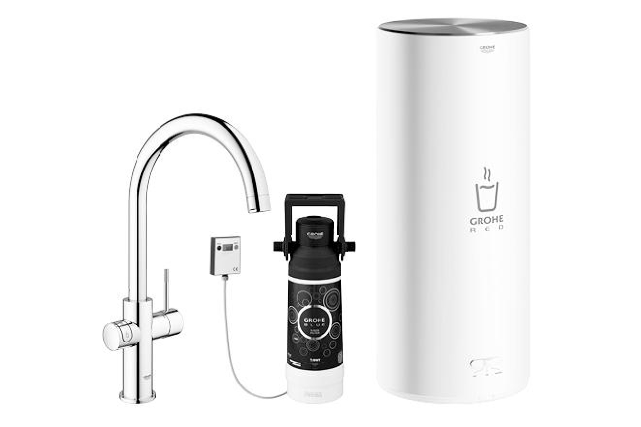 Комплект для кухни GROHE Red Duo с C-образным смесителем, бойлером L-Size и фильтром, хром (30079001)