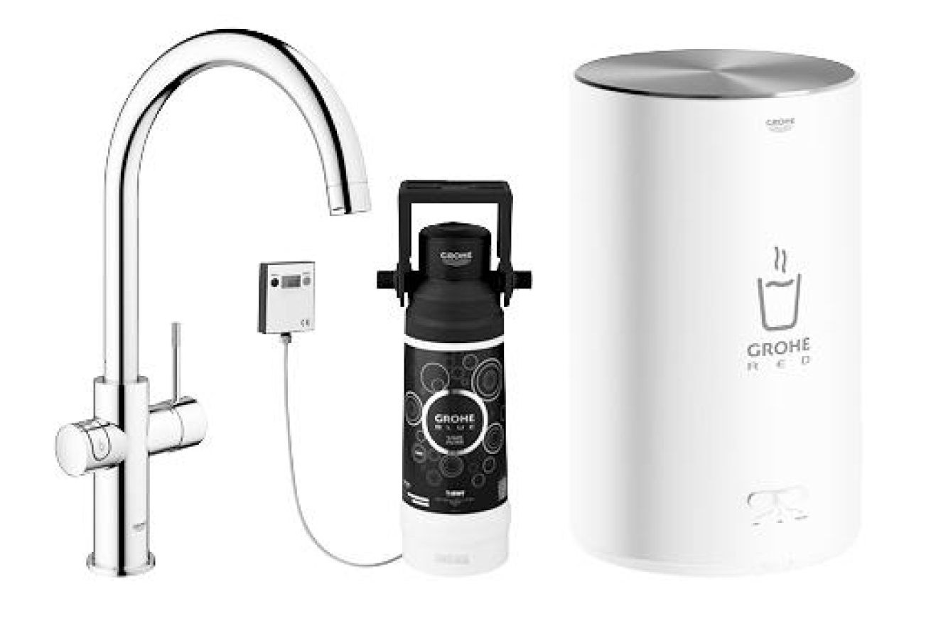 Комплект для кухни GROHE Red Duo с C-образным смесителем, бойлером M-Size и фильтром, хром (30083001)