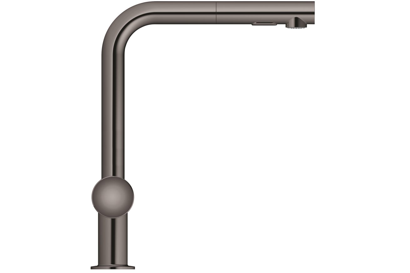 Смеситель для кухни GROHE Minta с вытяжным душем, L-образный излив, темный графит глянец (30274A00)