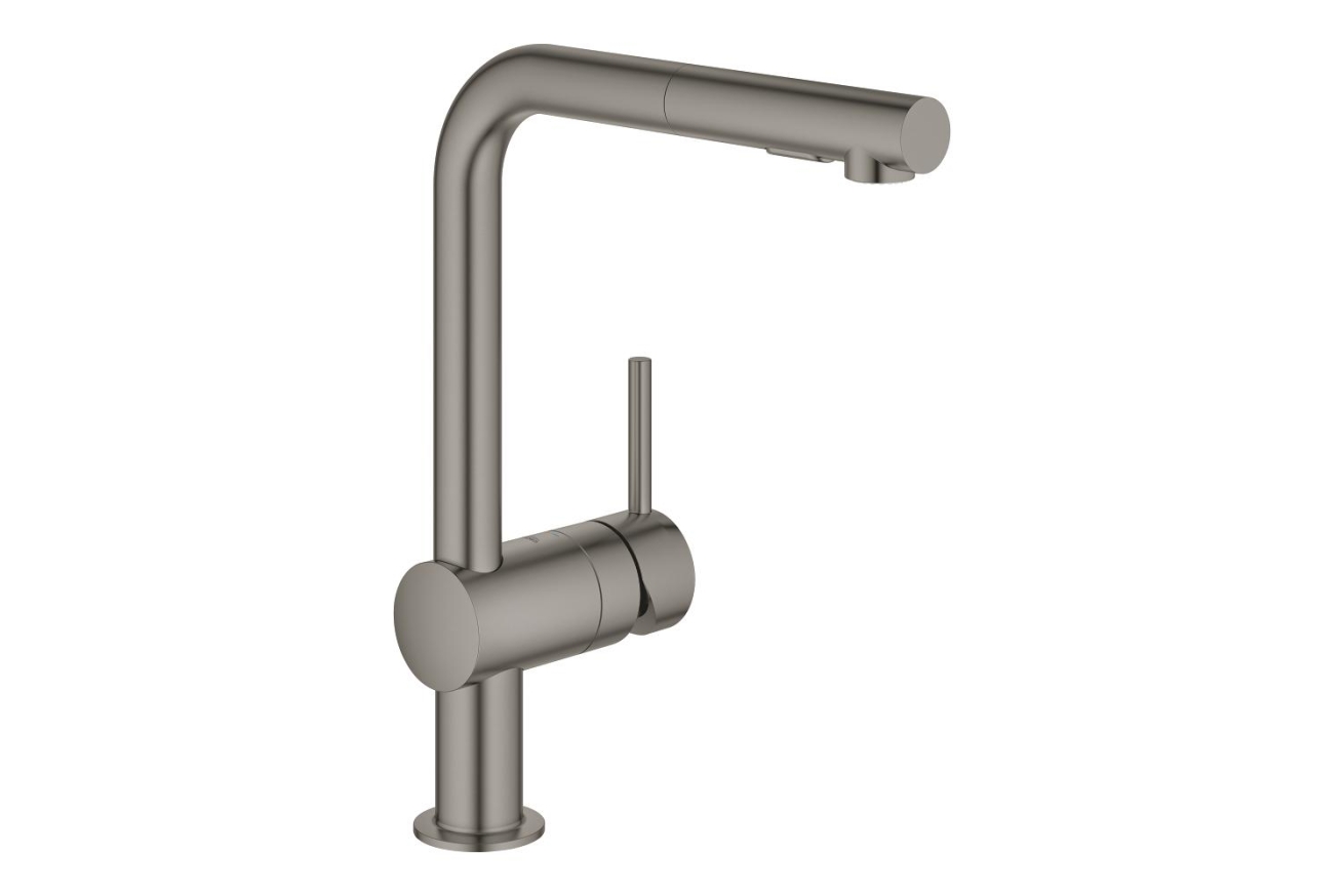 Смеситель для кухни GROHE Minta с вытяжным душем, L-образный излив, темный графит матовый (30274AL0)