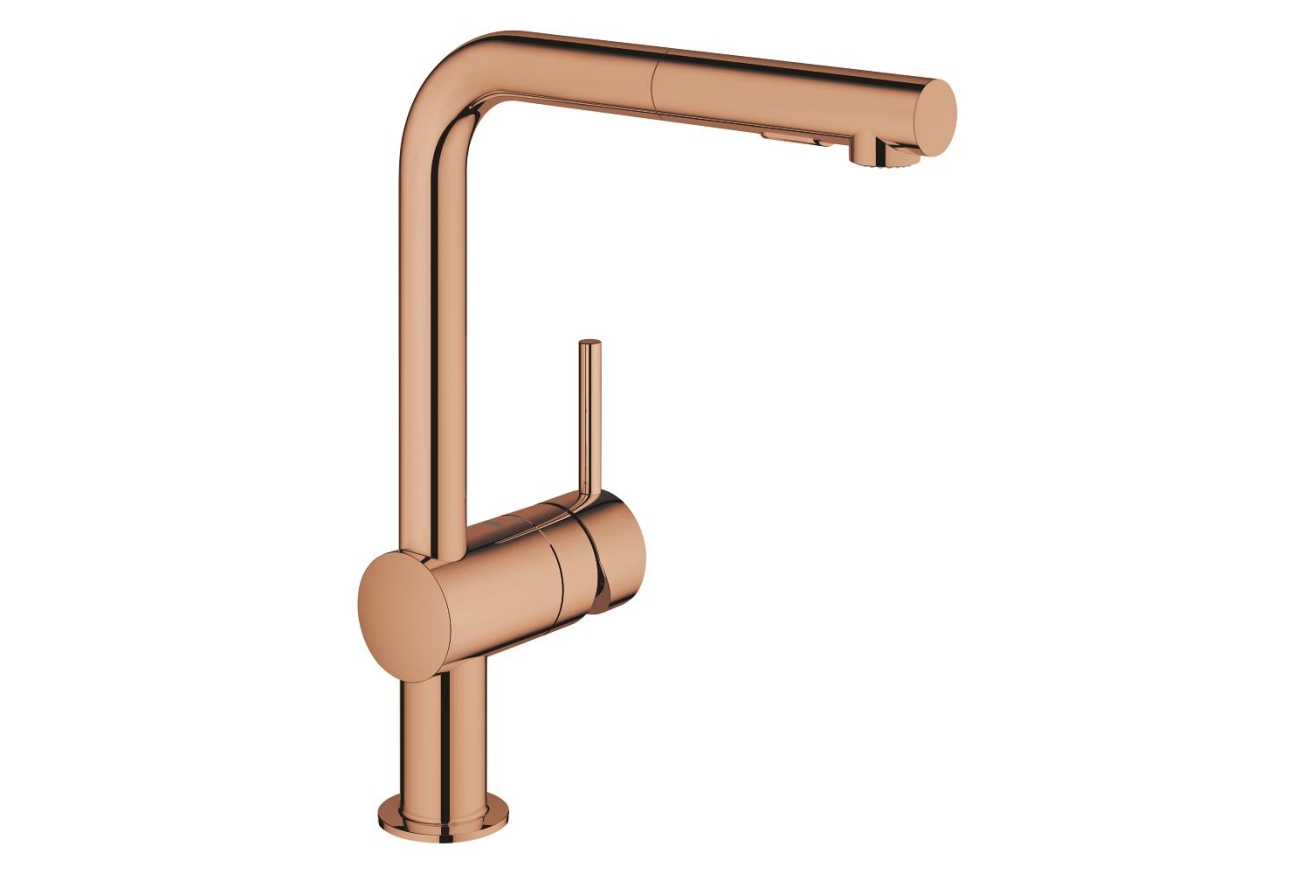 Смеситель для кухни GROHE Minta с вытяжным душем, L-образный излив, теплый закат глянец (30274DA0)