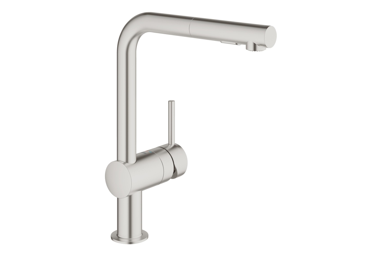 Смеситель для кухни GROHE Minta с вытяжным душем, L-образный излив, суперсталь (30274DC0)