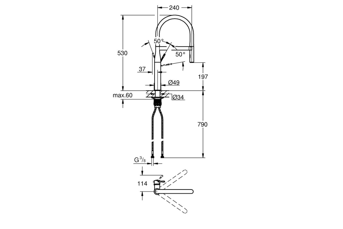 Смеситель для кухни GROHE Essence профессиональный, темный графит глянец (30294A00)