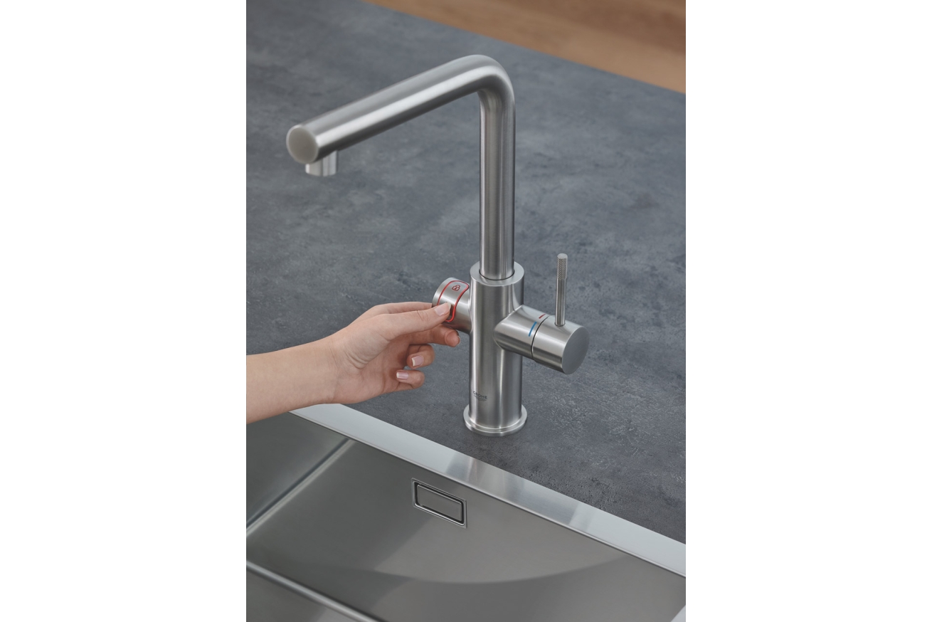 Комплект для кухни GROHE Red Duo с L-образным смесителем, бойлером L-Size и фильтром, суперсталь (30325DC1)
