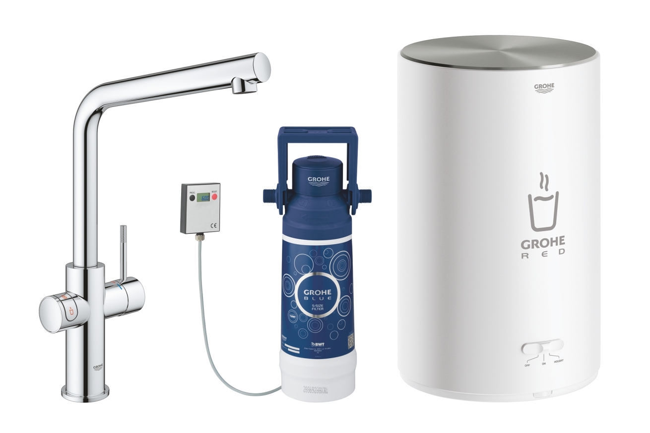 Комплект для кухни GROHE Red Duo с L-образным смесителем, бойлером M-Size и фильтром, хром (30327001)