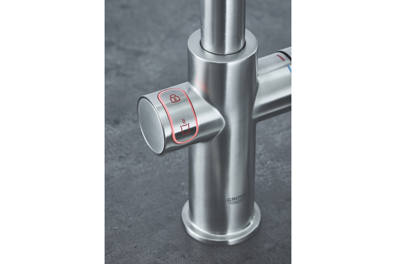Комплект для кухни GROHE Red Duo с L-образным смесителем, бойлером M-Size и фильтром, суперсталь (30327DC1)