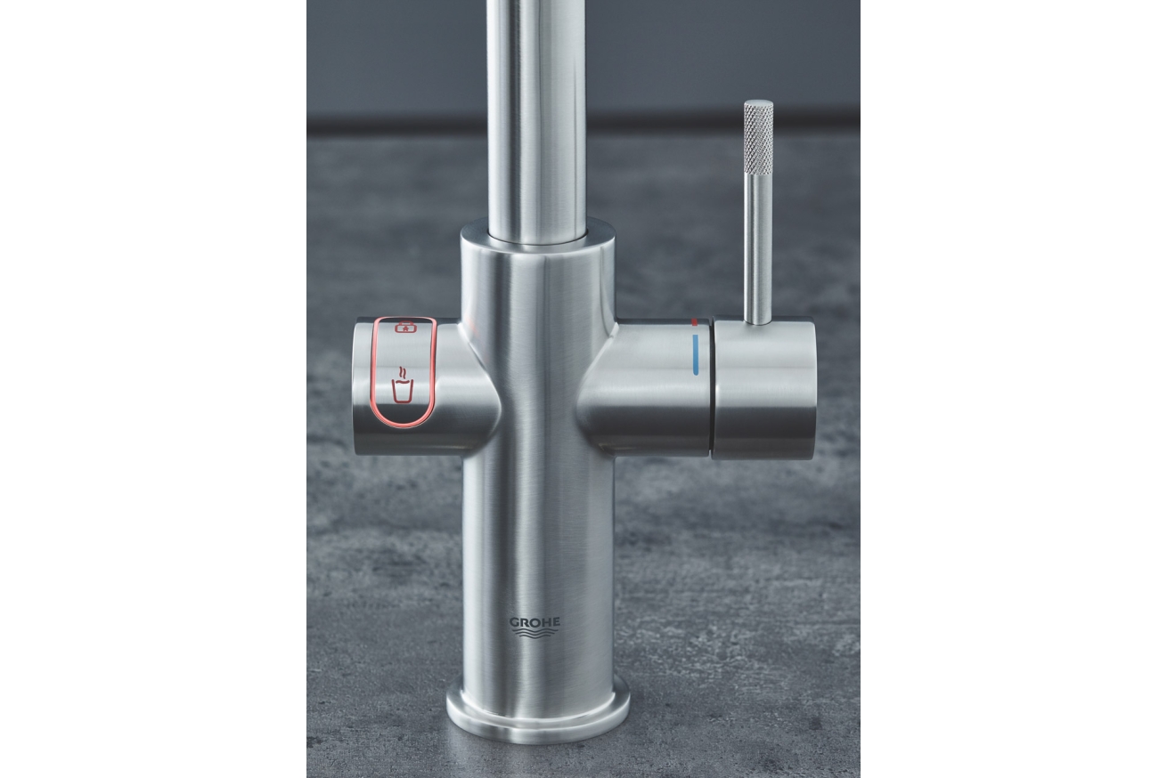 Комплект для кухни GROHE Red Duo с L-образным смесителем, бойлером M-Size и фильтром, суперсталь (30327DC1)