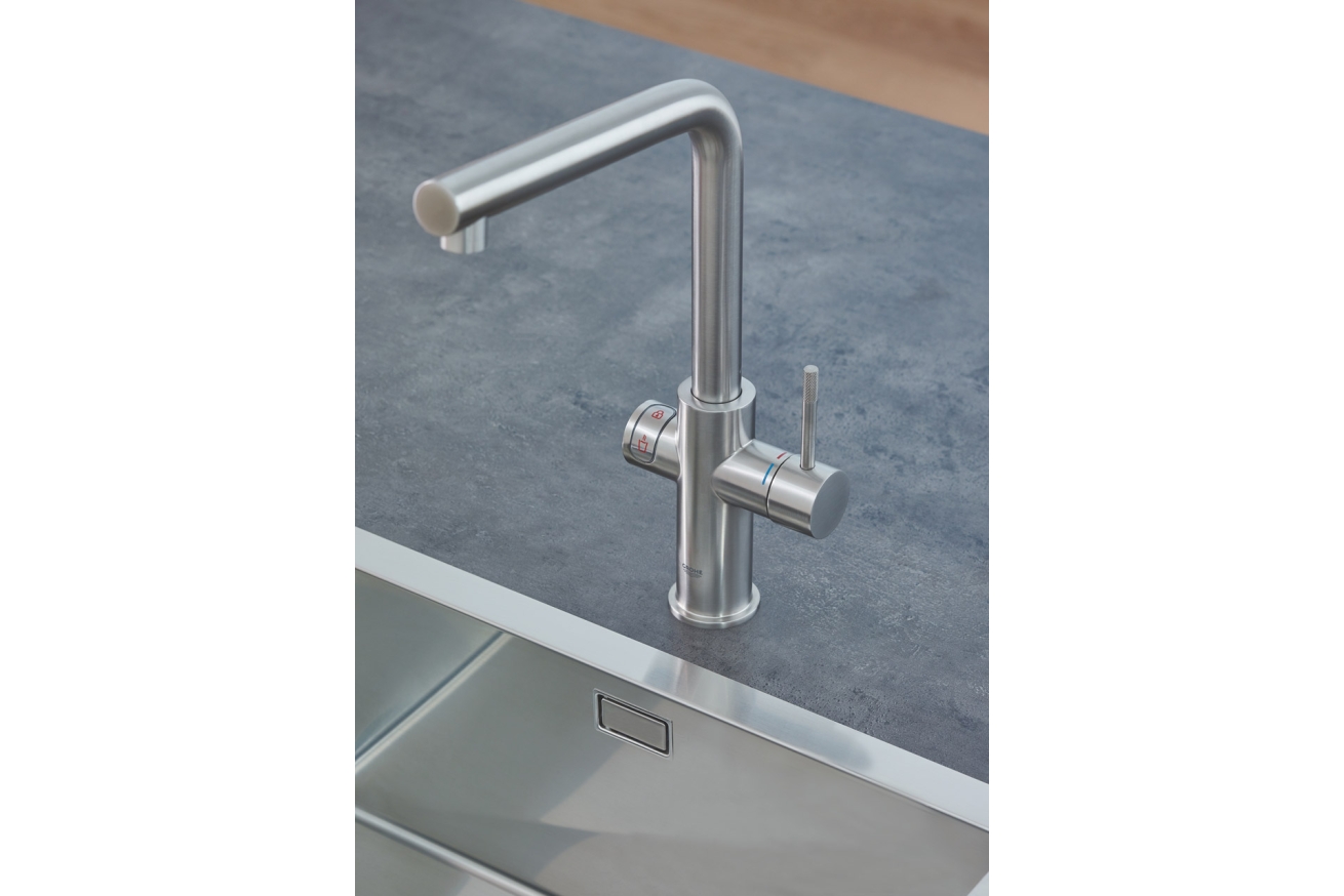 Комплект для кухни GROHE Red Duo с L-образным смесителем, бойлером M-Size и фильтром, суперсталь (30327DC1)