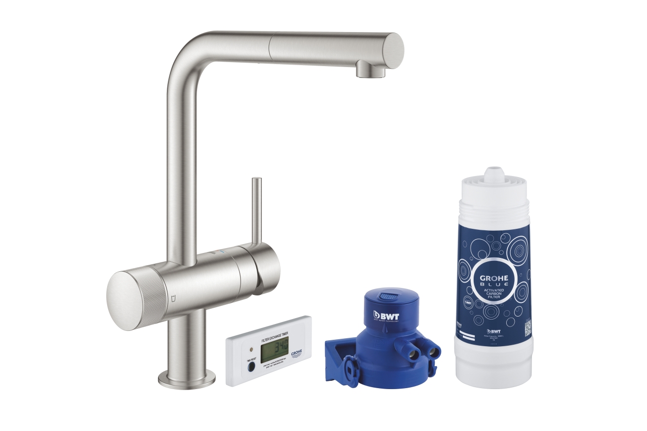 Смеситель для кухни GROHE Blue Pure Minta с функцией фильтрации, с фильтром в комплекте, суперсталь (30382DC0)